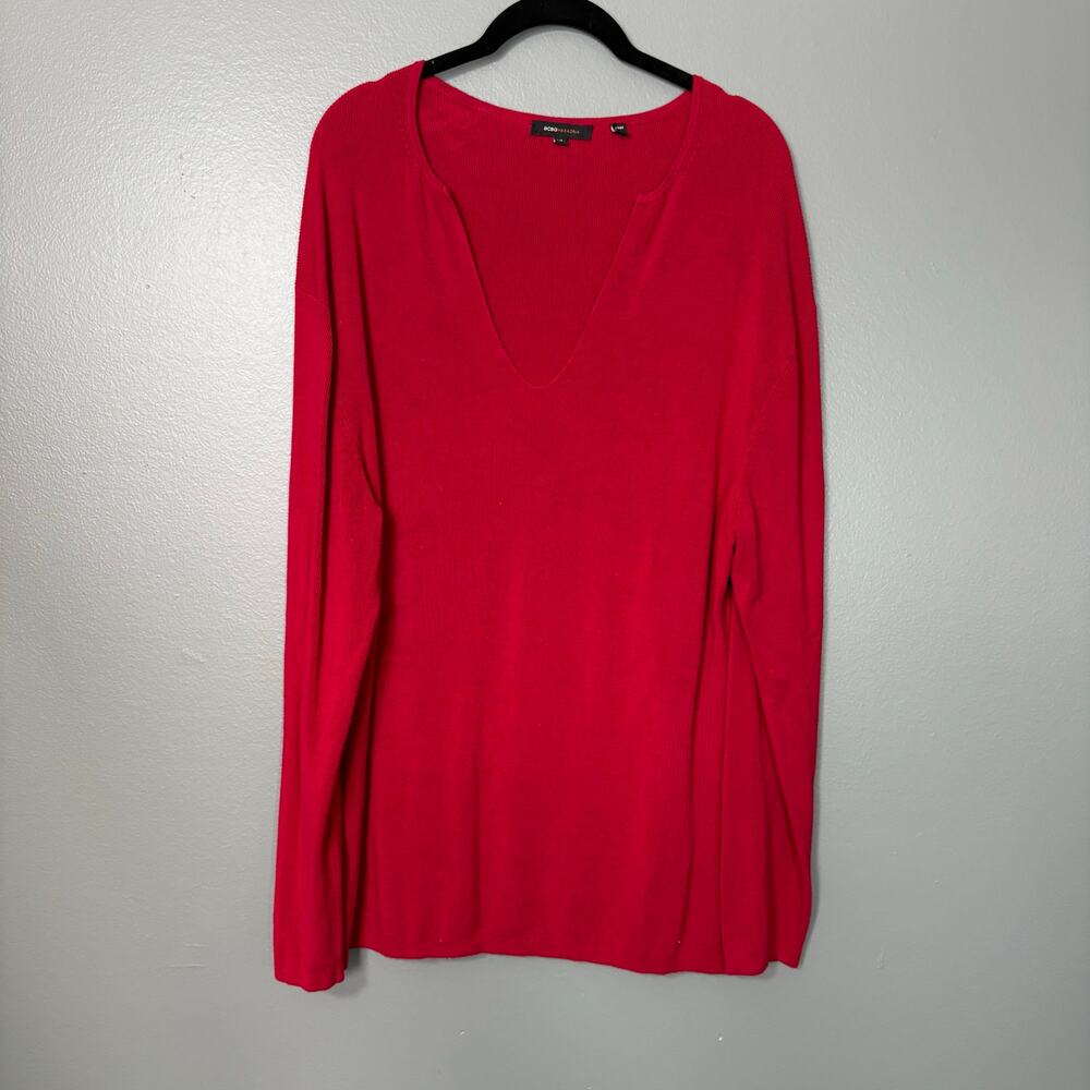 BCBGMaxAzria Women's Bold Bright Red Long Length Knit Top - Size XL - Minimalist